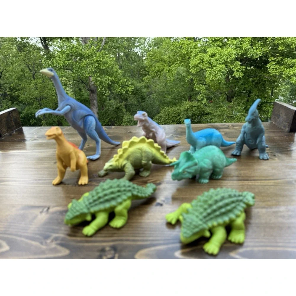 Vintage Playskool Dinosaur Toy Lot 9 Figures 1988 T Rex Stegosaurus Set